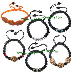Combo Bracelets Beaded adjustable free size glass beads bracelets, evil eye bracelets and om bracelets (pack of 6 beaded bracelets as per picture)
