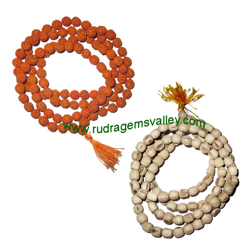 Combo Mala Rudraksha 5 face (5 mukhi) 108+1 beads mala of 7mm beads + fine quality real tulsi 6mm beads mala as per picture (pack of 2 malas)