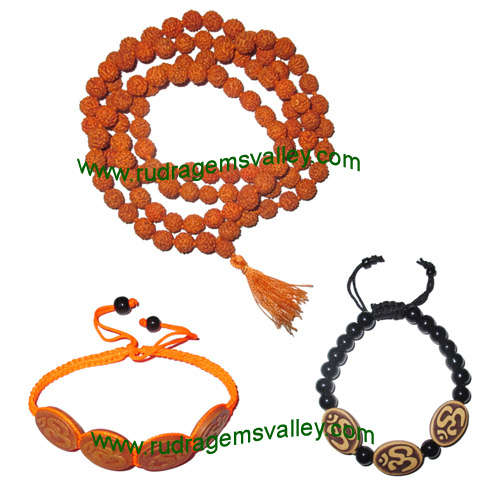 Combo Mala+Bracelets Rudraksha 5 face (5 mukhi) 7.5mm to 8mm 108+1 beads mala (pack of 1 mala + 2 bracelets as per picture)