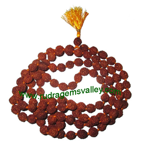 Rudraksha 4 mukhi (four face) 6mm beads string (mala of 108+1 beads), Indonesian pure original rudraksha, available in natural color as well as dyed color with or without knots, pack of 1 string.
