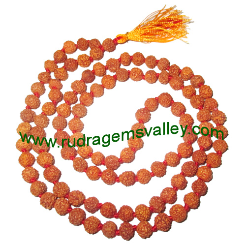 Rudraksha 5 mukhi (five face) 4mm-4.5mm beads string (mala of 108+1 beads), Indonesian pure original rudraksha, available in natural color as well as dyed color with or without knots, pack of 1 string.