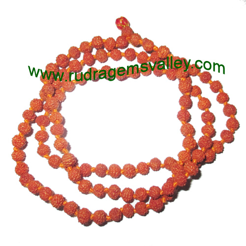 Rudraksha 5 mukhi (five face) 6mm to 6.5mm beads string (mala of 108+1 beads), Indonesian pure original rudraksha, available in natural color as well as dyed color with or without knots, pack of 1 string.