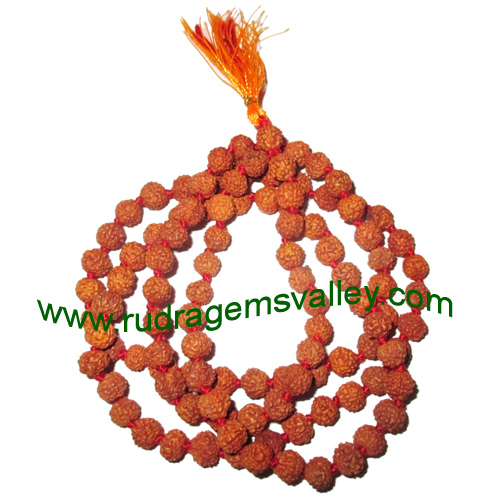 Rudraksha 5 mukhi (five face) 7mm to 7.5mm beads string (mala of 108+1 beads), Indonesian pure original rudraksha, available in natural color as well as dyed color with or without knots, pack of 1 string.