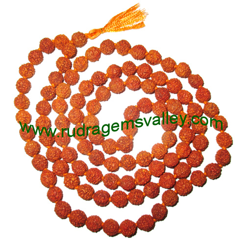 Rudraksha 5 mukhi (five face) 14mm beads string (mala of 108+1 beads), Indonesian pure original rudraksha, available in natural color as well as dyed color with or without knots, pack of 1 string.