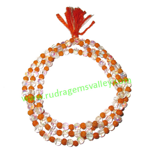 Rudrani Beads String (Mala), tiny rudraksha 3.5mm to 4mm size beads with white glass beads mala, pack of 1 string.