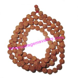 Rudraksha 5 mukhi (five face) heavy weight 10mm beads mala of 108+1 beads, Indonesian pure original rudraksha in natural color and knotted each beads, pack of 1 string.