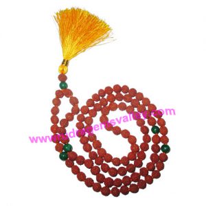 Rudraksha 5 mukhi (five face) 7mm 104 beads and 5 malachite stone mala total 108+1 beads, Indonesian pure original rudraksha, we also welcome custom design orders, pack of 1 mala.
