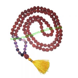 Rudraksha 5 mukhi (five face) 8mm with amethyst stone prayer mala (94+1 pcs. rudraksha and 14 pcs. amethyst stone), Indonesian pure original rudraksha with amethyst mala. We also welcome custom design orders. Pack of 1 mala.