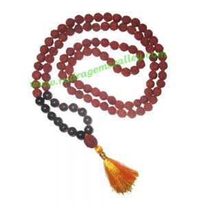Rudraksha 5 mukhi (five face) 8mm with black agate stone prayer mala (94+1 pcs. rudraksha and 14 pcs. black agate), Indonesian pure original rudraksha with black agate mala. We also welcome custom design orders. Pack of 1 mala.