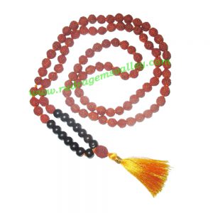 Rudraksha 5 mukhi (five face) 8mm with black ebony wood prayer mala (94+1 pcs. rudraksha and 14 pcs. black ebony wood), Indonesian pure original rudraksha with black ebony wood mala. We also welcome custom design orders. Pack of 1 mala.