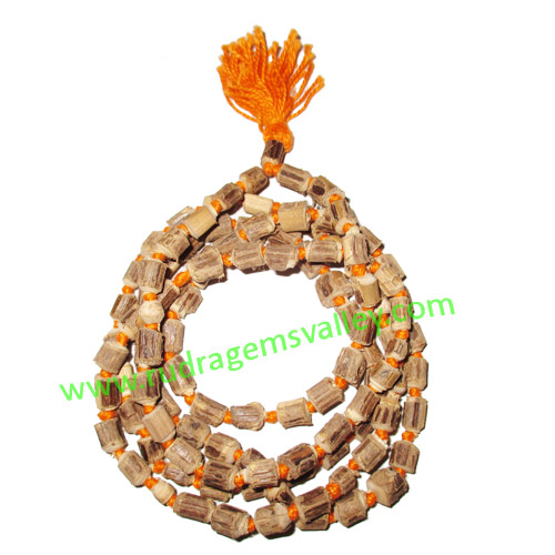 Tulsi beads mala, holy basil, auspicious wood beads-seeds string (mala of 108+1 beads), size: 5x7mm, pack of 1 string.