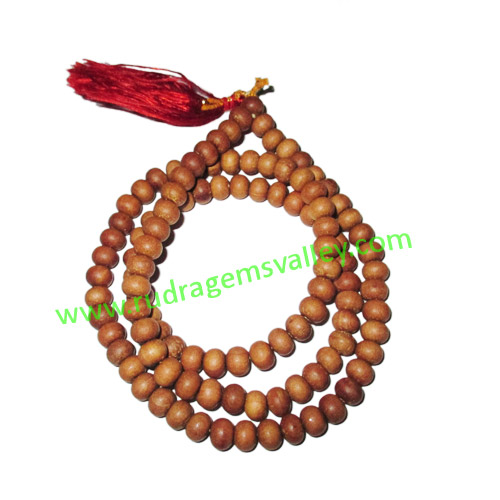 White Sandal Wood Beads, Auspicious Wood Beads-Seeds String (mala of 108+1 beads), size: 10mm, pack of 1 string.
