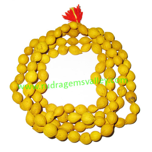 Putra Jeeva Rosary Wood Beads-Yellow Seeds String (mala of 108+1 beads), made of 9mm purtrajiva beads, pack of 1 string.