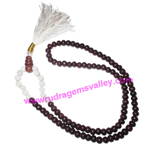Rosewood 7mm 94 beads and agate stone 7mm 14 beads total 108+1 beads knotted mala, pack of 1 mala