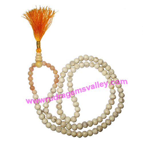 Tulsi holy basil 7mm 94 beads and agate stone 7mm 14 beads total 108+1 beads knotted mala, pack of 1 mala
