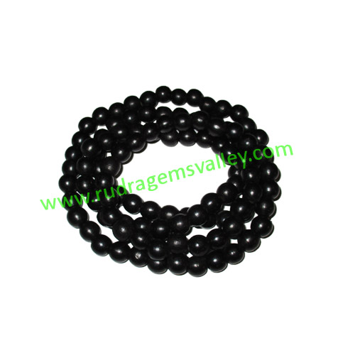 Real Ebony Wood Beads String (mala of 109 beads without knots), karungali mala, made of fine quality handmade 8mm round black wood beads, pack of 1 string.