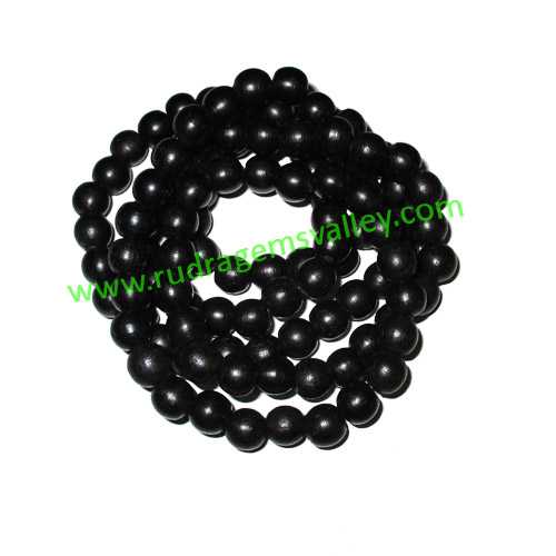 Real Ebony Wood Beads String (mala of 109 beads without knots), karungali mala, made of fine quality handmade 10mm round black wood beads, pack of 1 string.