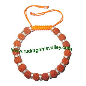 Adjustable beaded free size bracelets, made of rudraksha beads and gold plated spacers as per picture. Pack of 1 piece, also available in custom designs and colors as per your instructions.