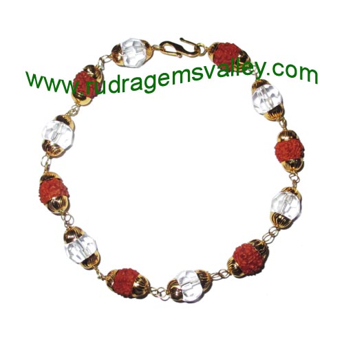 Adjustable beaded free size bracelets, made of rudraksha beads and faceted clear glass beads with metal caps as per picture. Pack of 1 piece, also available in custom designs and colors as per your instructions.