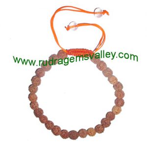Rudraksha six face (6 mukhi) 7mm 27 beads bracelets free size adjustable. The 6 mukhi rudraksha beads are useful for increasing emotional characters like love, kindness, attraction; it cures sexual diseases, mouth disease, urinary, neck, dropsy, Cancer, o
