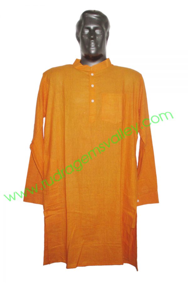 Fine quality full sleeve 34 inches long Indian khadi kurta, available in many chest sizes. Weight approx 340 grams, 4 pockets. Pack of 1 pcs.