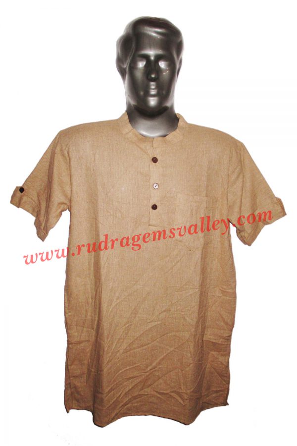 Fine quality half sleeve 40 inches long Indian khadi kurta, available in many chest sizes. Weight approx 330 grams, 4 pockets. Pack of 1 pcs.