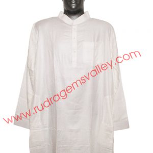 White cotton mens kurta full sleeve 40 inches long, available in many chest sizes. Weight approx 200 grams, 4 pockets. Pack of 1 pcs.