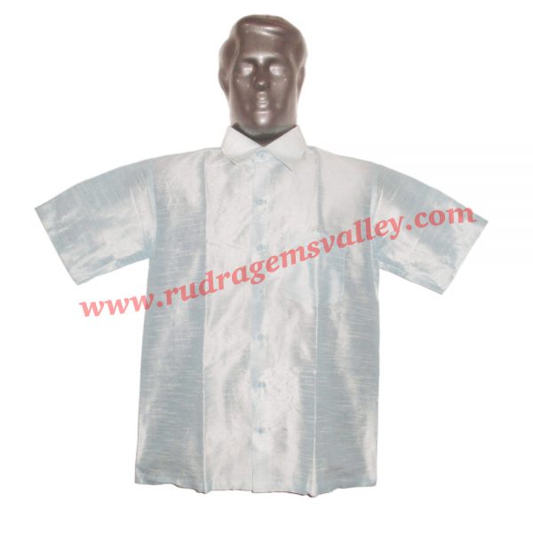 Indian silk half sleeve mens shirt, 28 inch long, available in many chest sizes, weight approx 150 grams. Pack of 1 piece.