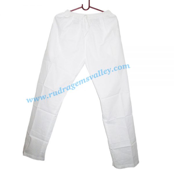 White cotton chudidar pyjama-pajama with twill tape, zip and two side pockets. Weight approx 100 grams, pack of 1 piece.