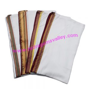 Pure cotton Indian traditional dhoti, 2 meter to 2.25 meter long plain handloom dhoty, with border multi color cotton dhoti, weight approx 140 grams, pack of 1 piece.