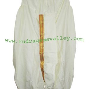 Cotton mix Indian traditional readymade dhoti, thin border white cotton dhoti. Weight approx 100 grams, pack of 1 piece.