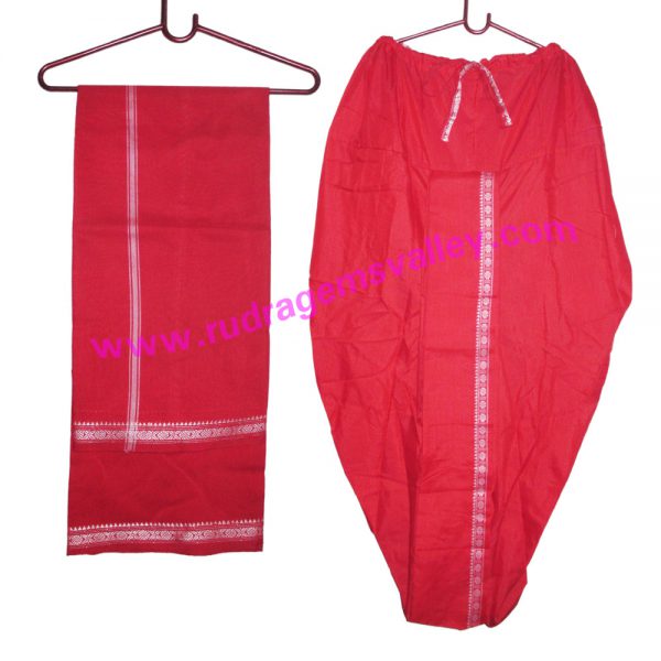 Cotton mix Indian traditional readymade dhoti, wide border colorfull cotton-mixed dhoti with matching angavastram. Weight approx 150 grams, pack of 1 piece.