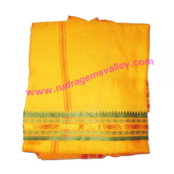 Cotton mix Indian traditional plain dhoti, 4.5 meter or 5 guz long, wide border colorfull cotton-mixed dhoti with matching angavastram. Weight approx 160 grams, pack of 1 piece.