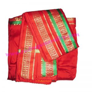 Silk Indian traditional plain colorfull dhoti, 4.5 meter or 5 guz long, wide golden border, with angavastraram set. Weight approx 200 grams, pack of 1 piece.