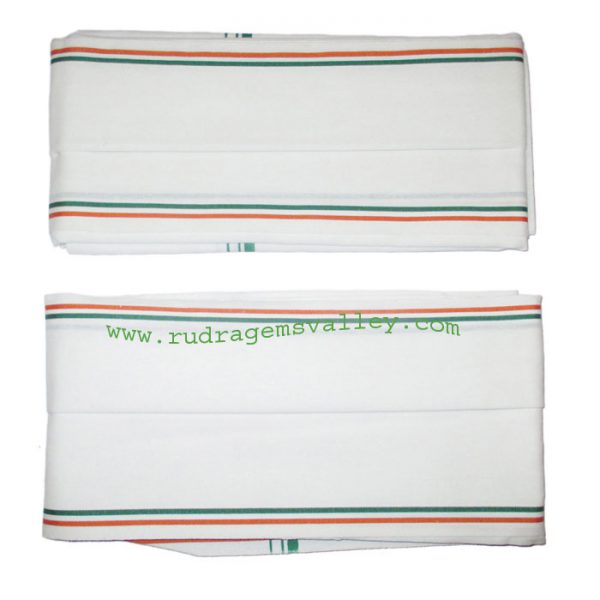 Pure cotton Indian traditional angavastram (gamachha), 1.5 meter long plain cotton towel thin border. Weight approx 80 grams, pack of 1 piece.