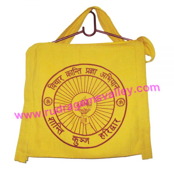 Gayatri Pariwar Indian bags with zip, size 39x36 cm with 100 cm long strap, weight approx 150 grams, minimum order 1 pcs.