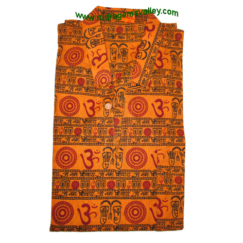 Mantra printed full sleeve short yoga kurta in cotton, size chest 110 x height 69 x sleeve 57 centimeters. Weight approx 126 grams, pack of 1 piece.