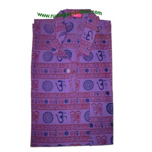 Mantra printed half sleeve short yoga kurta in cotton, size chest 110 x height 69 x sleeve 25 centimeters. Weight approx 126 grams, pack of 1 piece.
