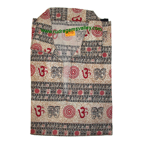 Mantra printed half sleeve short yoga kurta in cotton, size chest 112 x height 69 x sleeve 25 centimeters. Weight approx 124 grams, pack of 1 piece.