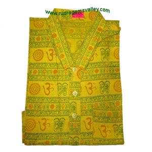 Mantra printed half sleeve long yoga kurta in cotton, size chest 109 x height 103 x sleeve 25 centimeters. Weight approx 174 grams, pack of 1 piece.