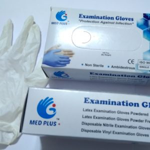 Latex examination gloves, disposable hand gloves, Crystal Care examination gloves, ambidextrous single use powdered gloves, pack of 100 pcs. (50 pairs) approx.