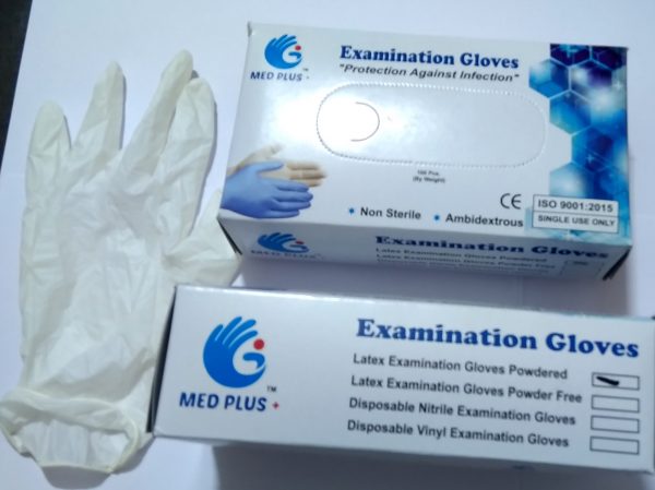 Latex examination gloves, disposable hand gloves, Crystal Care examination gloves, ambidextrous single use powdered gloves, pack of 100 pcs. (50 pairs) approx.