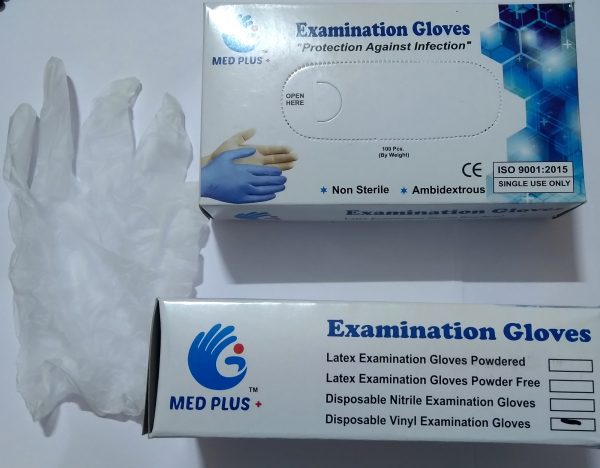 Vinyl examination gloves, disposable hand gloves, Crystal Care examination gloves, ambidextrous single use powdered gloves, pack of 80 pcs. (40 pairs) approx.